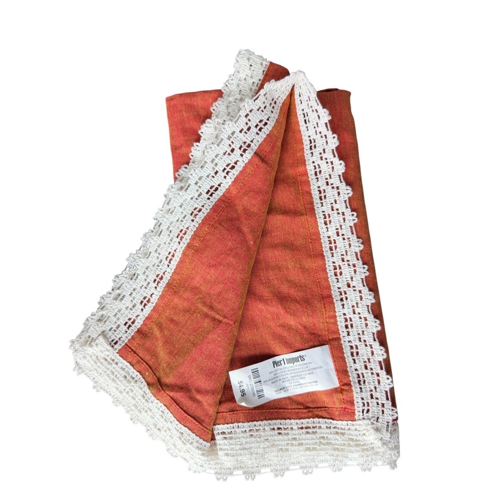 Pier 1 Imports Salmon Lace Chambray Napkins Set of‎ 22 Orange Cotton Crochet
